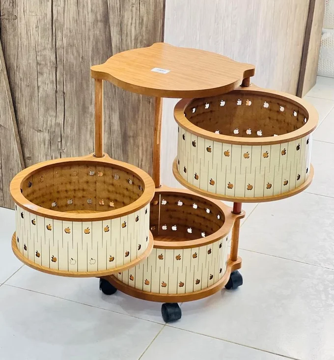 The three baskets of the Vybeair organizer fanned open, three-quarter view